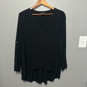 Karen Kane Black Blouse Long Flowy Tab Sleeves V-Neck XL EUC!